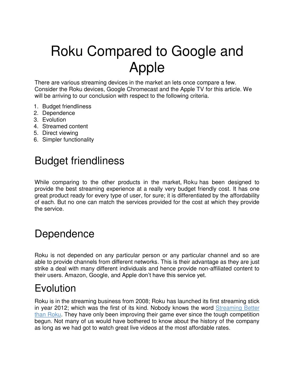 roku compared to google and apple