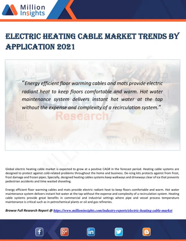 Electric Heating Cable Market Trends by Application 2021