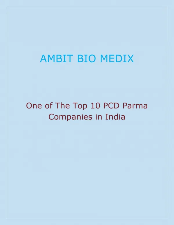 One of The Top 10 PCD Pharma Companies in India