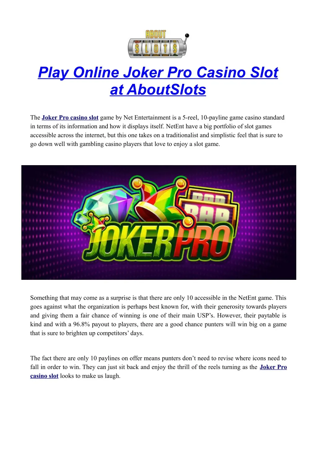 play online joker pro casino slot at aboutslots