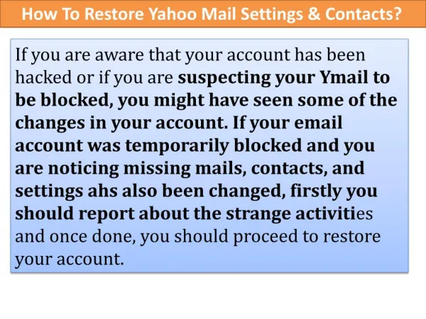 How To Restore Yahoo Mail Settings & Contacts?