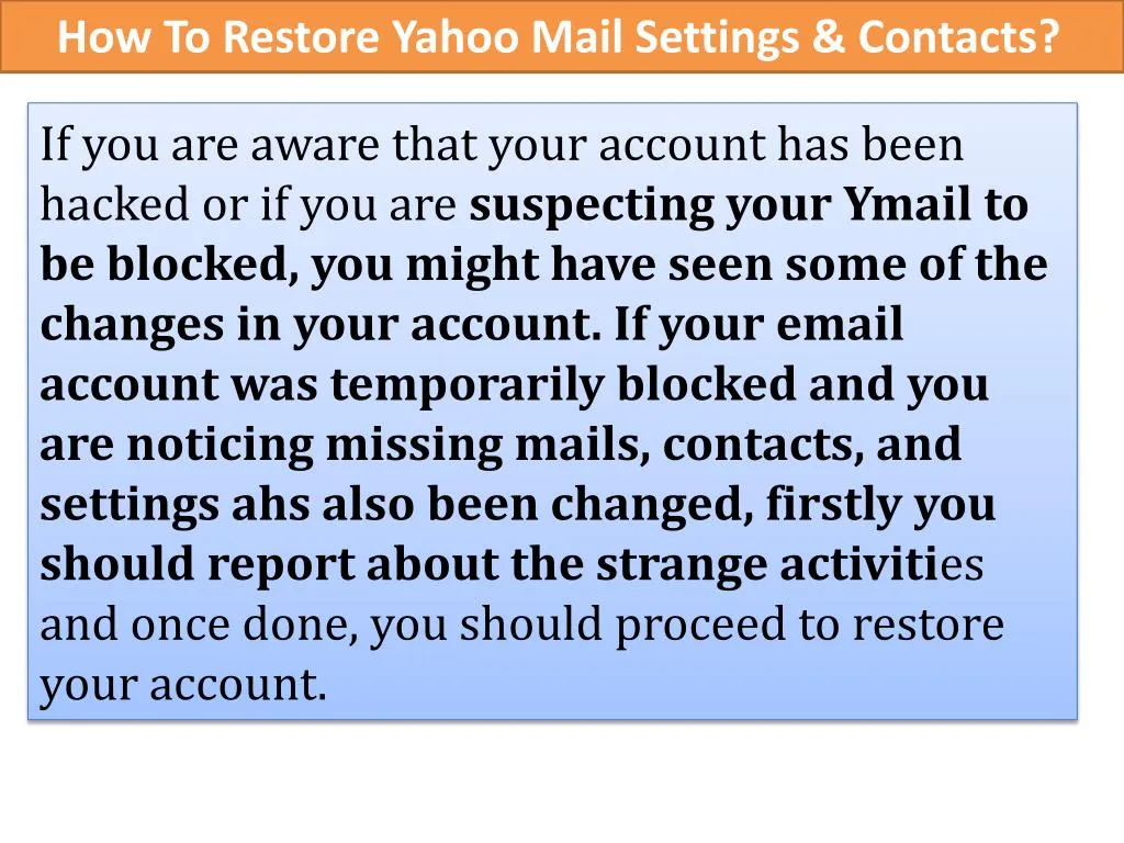 how to restore yahoo mail settings contacts