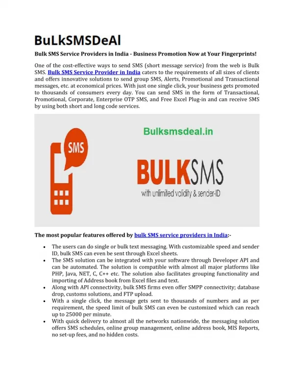 Bulk SMS Service Providers in India - Business Promotion Now at Your Fingerprints!