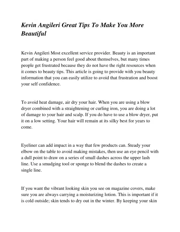 Kevin Angileri Great Tips To Make You More Beautiful