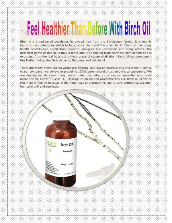 Feel Healthier Than Before With Birch Oil
