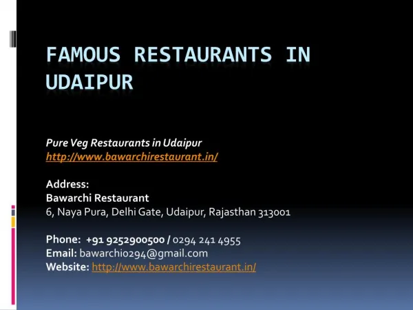 Famous Restaurants in Udaipur