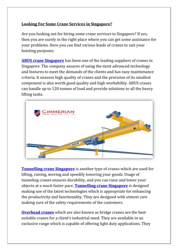 Looking For Some Crane Services in Singapore?