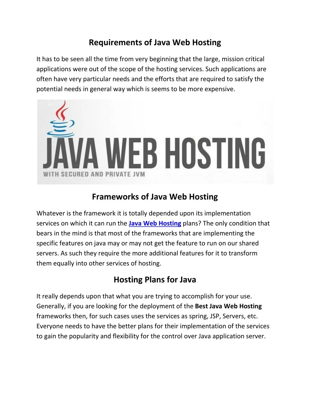 requirements of java web hosting