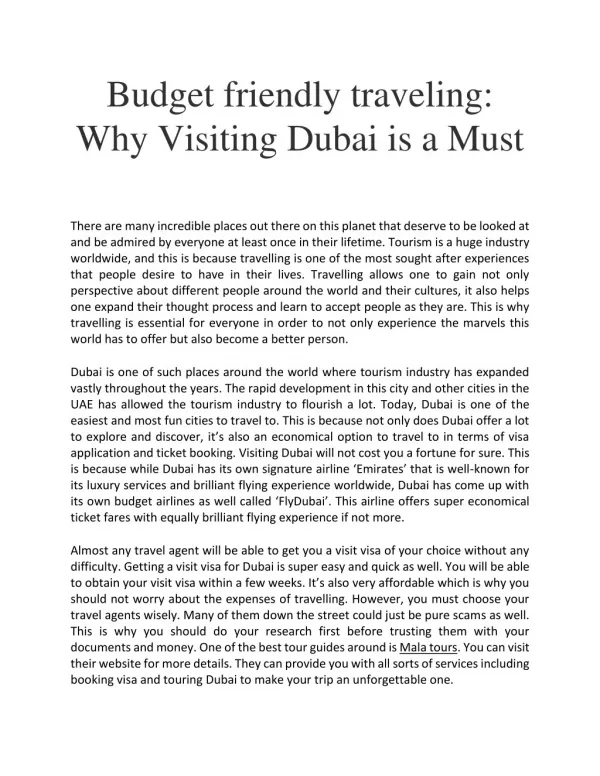 Budget friendly traveling: Why Visiting Dubai is a Must