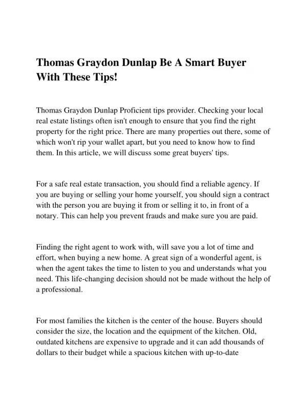 Thomas Graydon Dunlap Be A Smart Buyer With These Tips