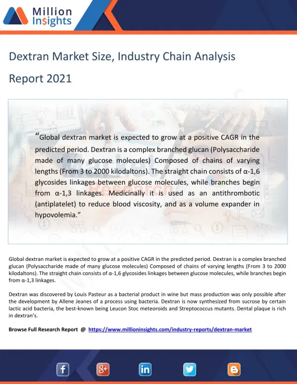 Dextran market Trends, Investment Feasibility Analysis Report 2021