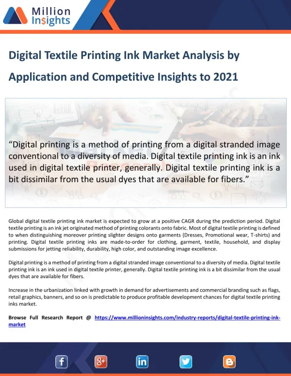 Digital Textile Printing Ink Market Investment Feasibility Analysis 2021