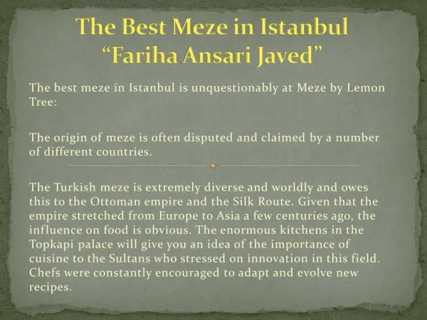 The Best Meze in Istanbul - Fariha Ansari Javed