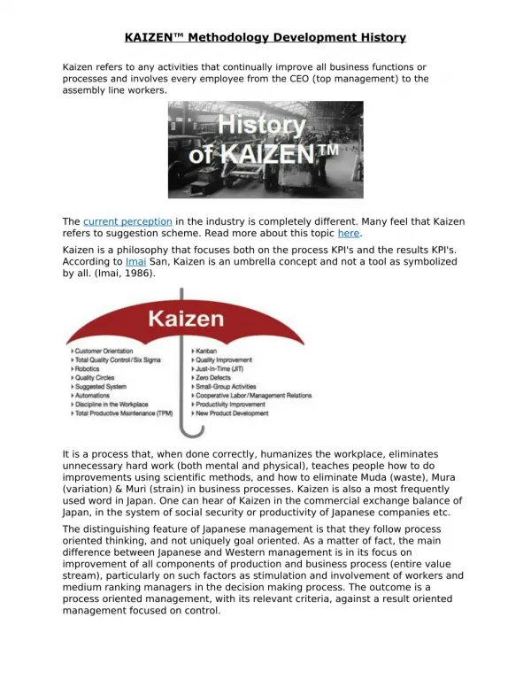 KAIZEN™ Methodology Development History