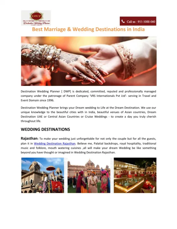 Best Marriage & Wedding Destinations in India