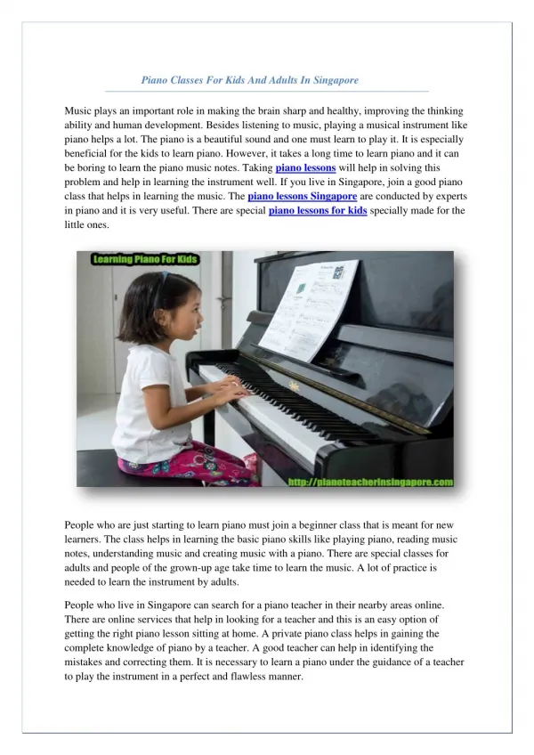 Best Piano Teacher in Singapore For Kids & Adults