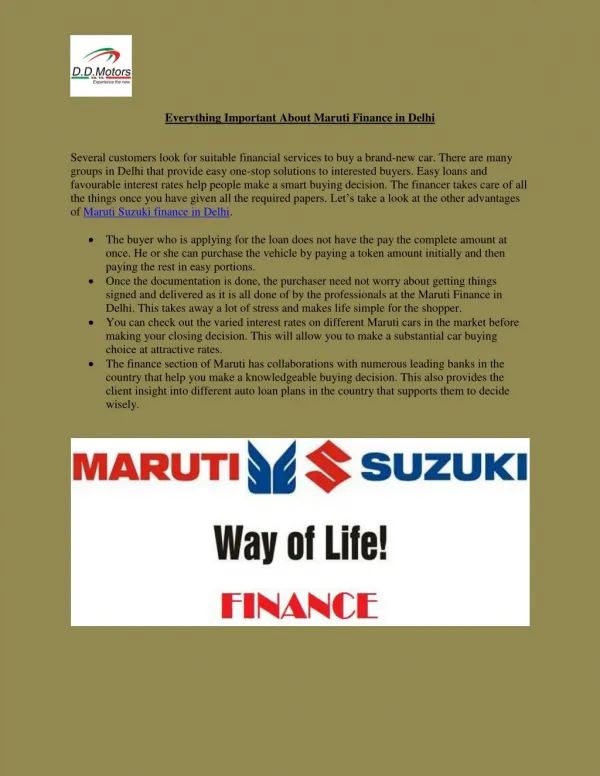 Everything Important About Maruti Finance in Delhi