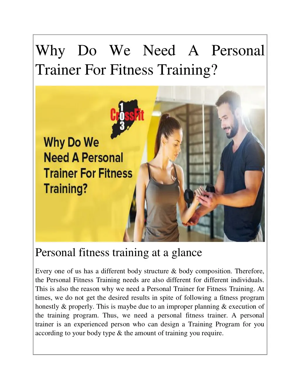 why do we need a personal trainer for fitness