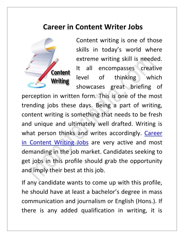 Career in Content Writer Jobs