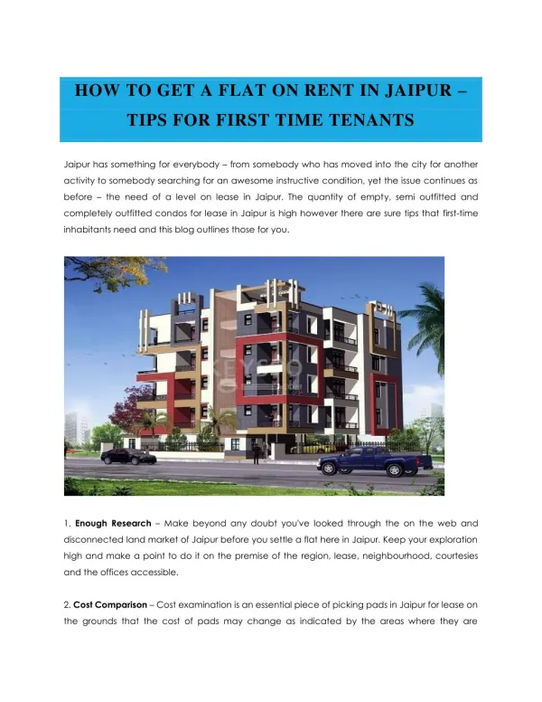 HOW TO GET A FLAT ON RENT IN JAIPUR – TIPS FOR FIRST TIME TENANTS | keys90.com