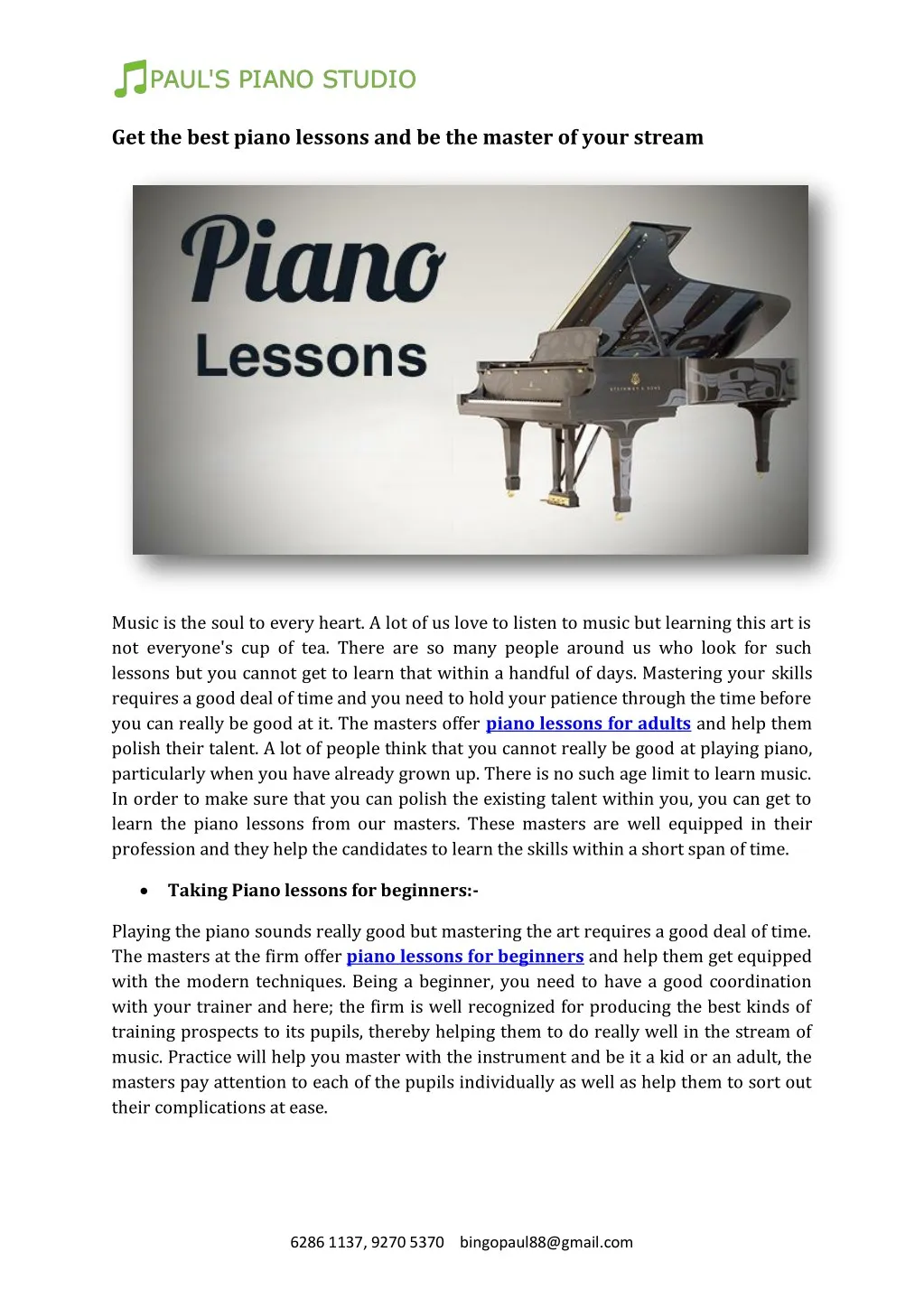 get the best piano lessons and be the master