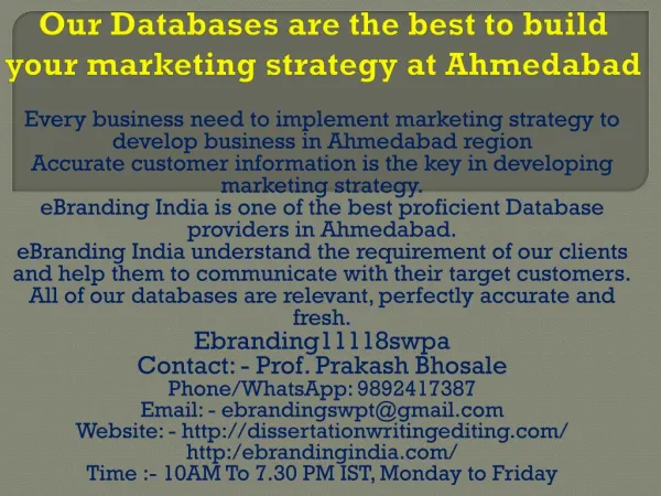 Our Databases are the best to build your marketing strategy at Ahmedabad