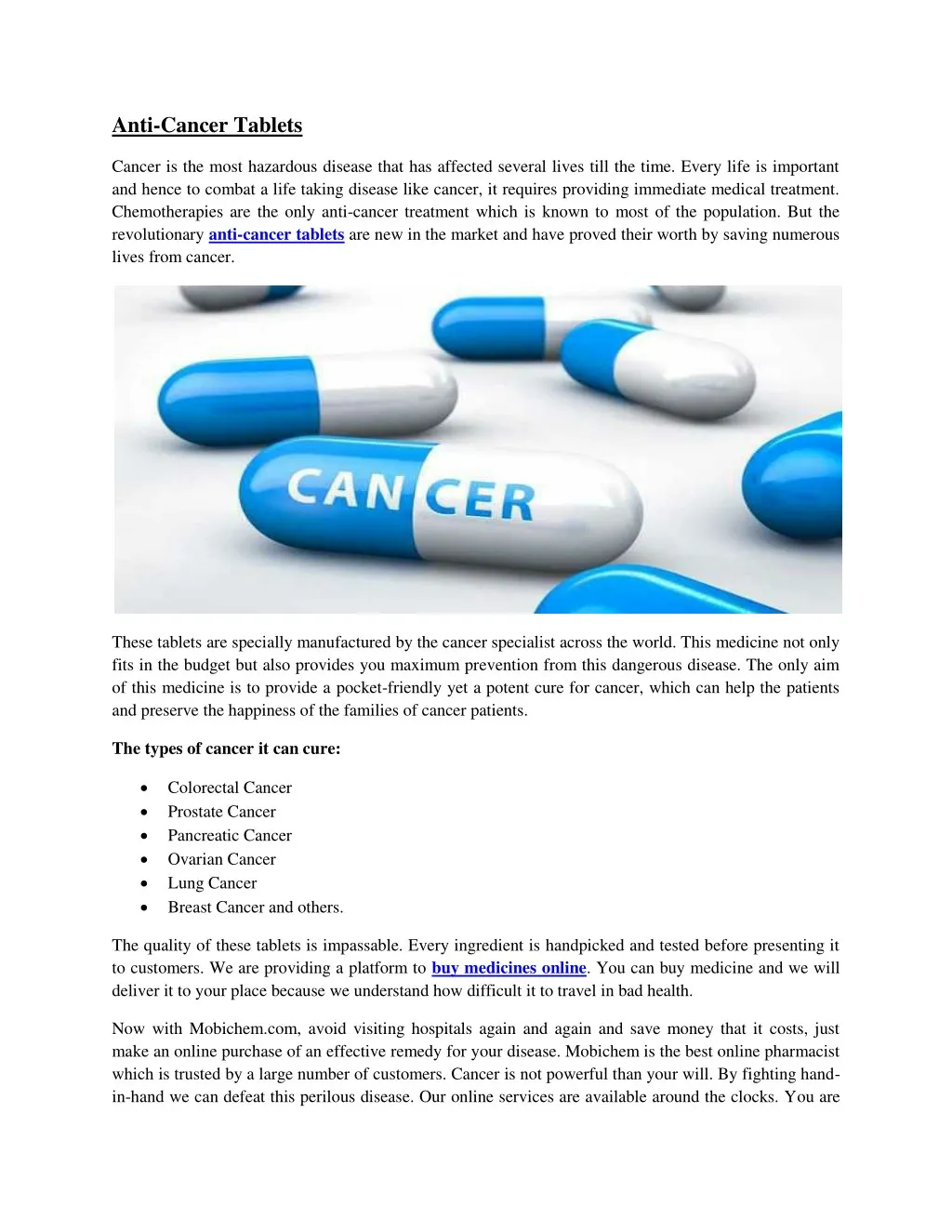 anti cancer tablets