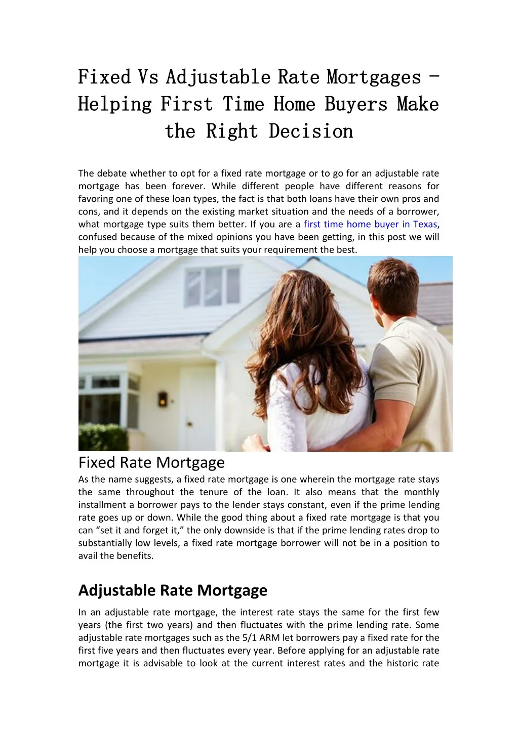 fixed vs adjustable rate mortgages fixed