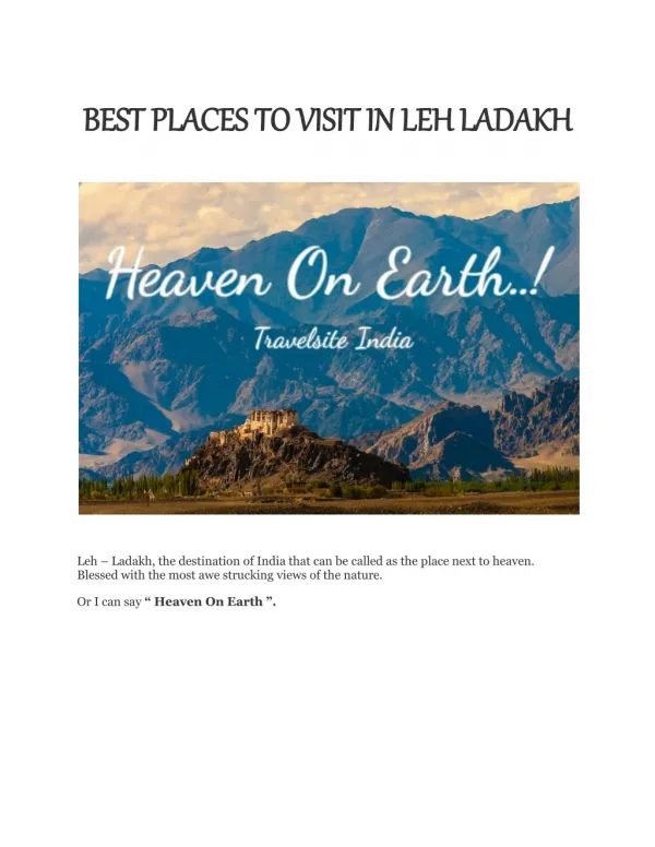 Best Places To Visit In Leh Ladakh | Heaven On Earth