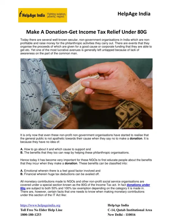 Make A Donation -- Get Income Tax Relief Under 80G