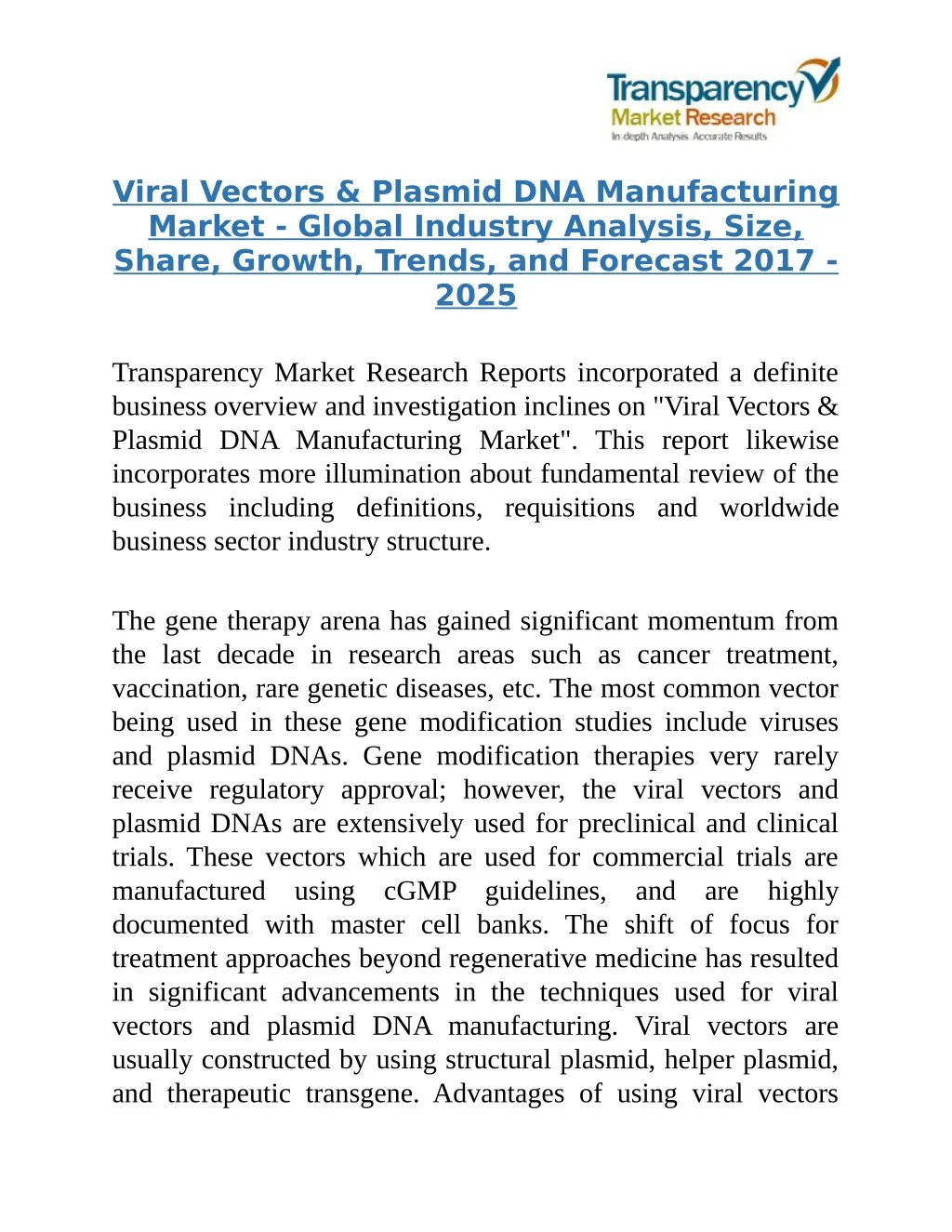 viral vectors plasmid dna manufacturing market