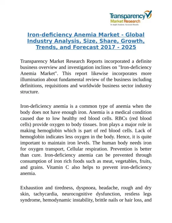 Iron-deficiency Anemia Market - Global Industry Outlook 2025