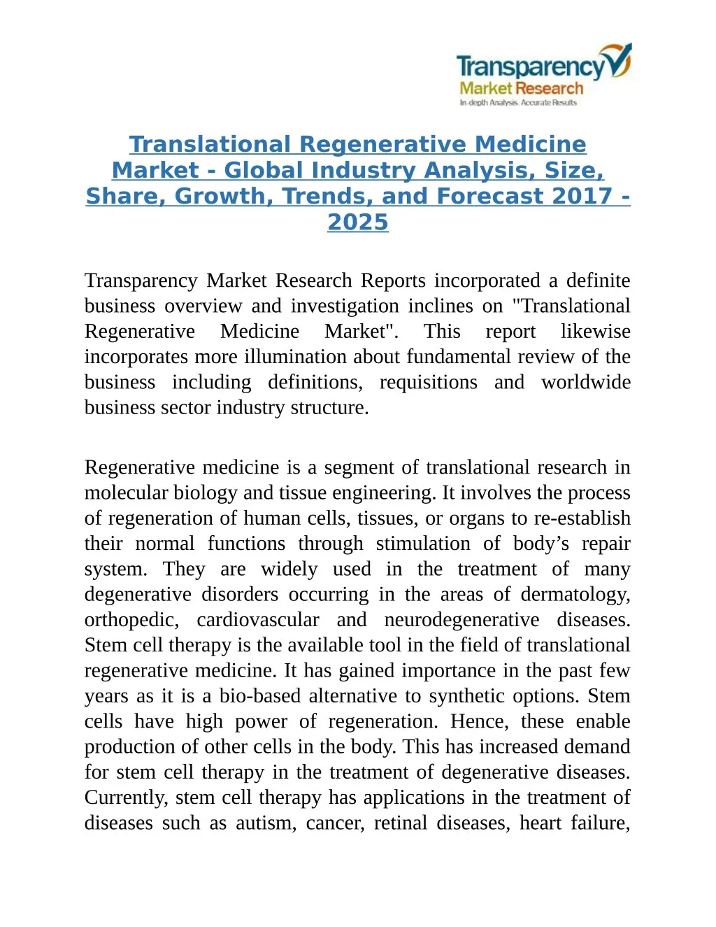 translational regenerative medicine market global