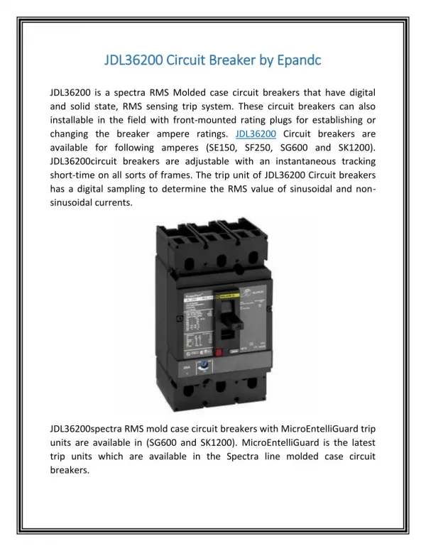 JDL36200 Circuit Breaker | Epandc