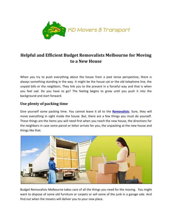 Budget Removalists Melbourne - KD movers