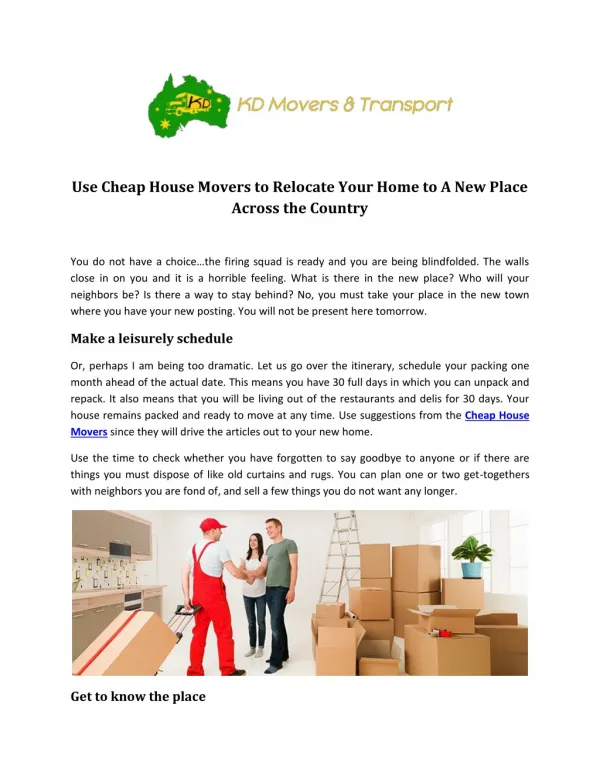 Cheap House Movers - KD Movers