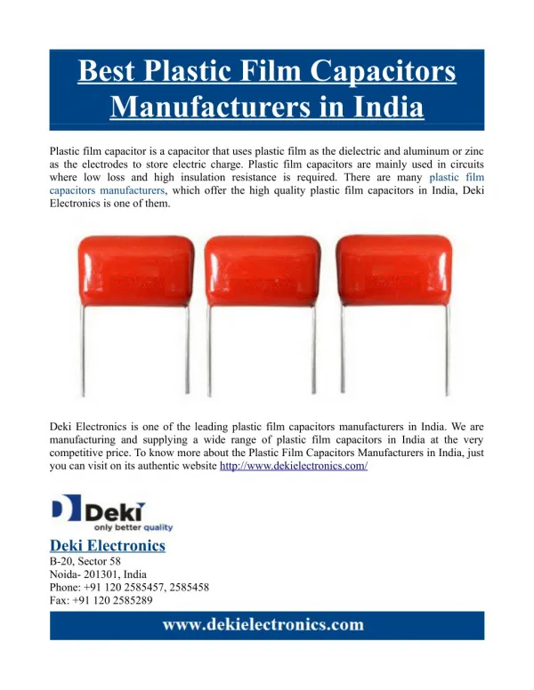 Best Plastic Film Capacitors Manufacturers in India
