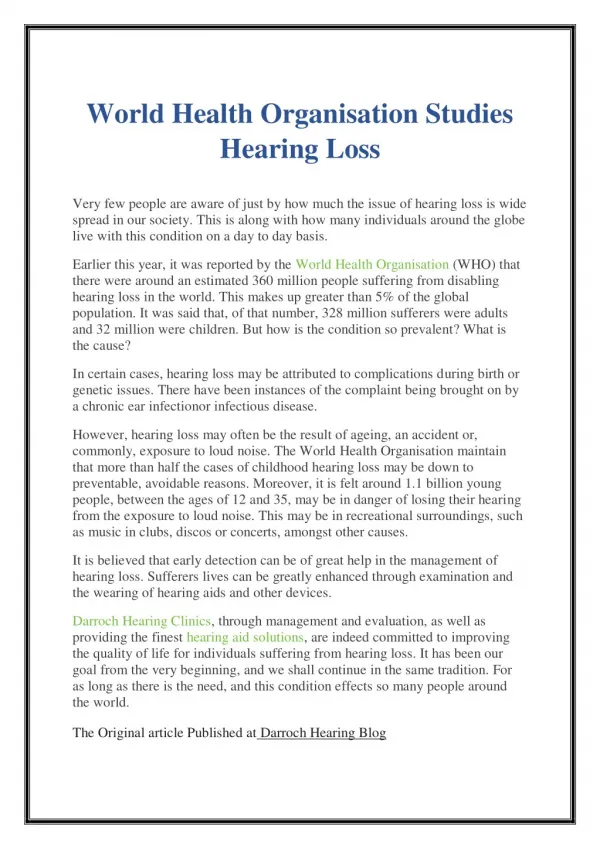 World Health Organisation Studies Hearing Loss