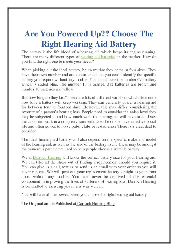 Are You Powered Up?? Choose The Right Hearing Aid Battery
