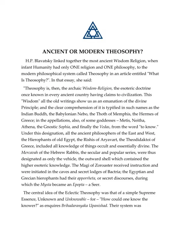ANCIENT OR MODERN THEOSOPHY?