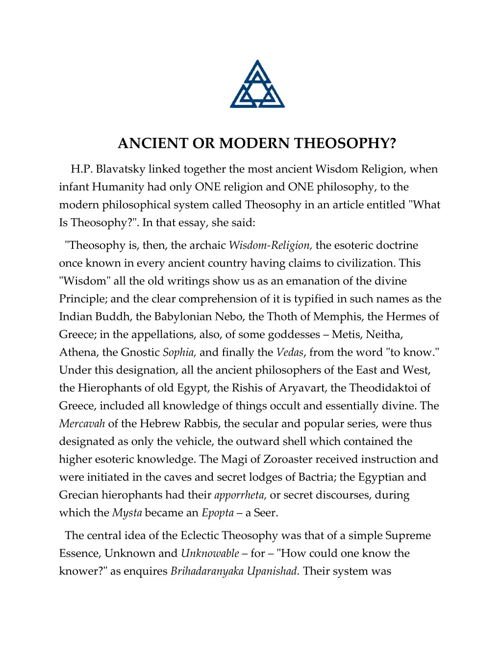 ancient or modern theosophy