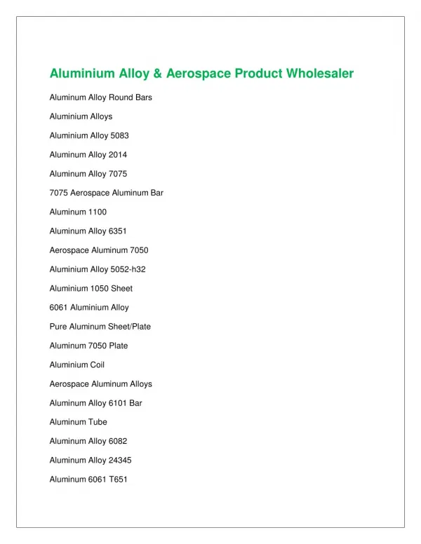 Aluminium Alloy & Aerospace Product Wholesaler