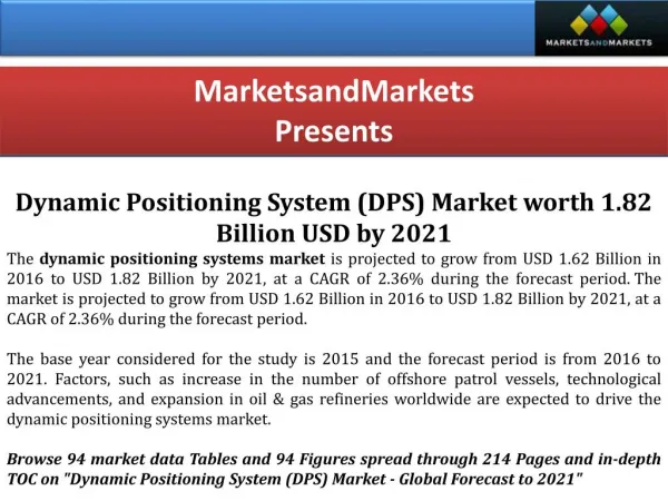 Dynamic Positioning System (DPS) Market worth 1.82 Billion USD by 2021