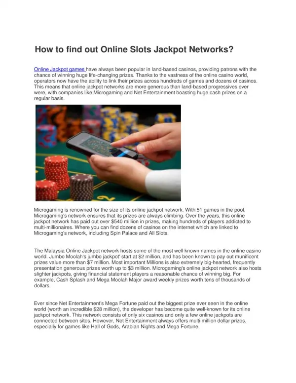 How to find out Online Slots Jackpot Networks?