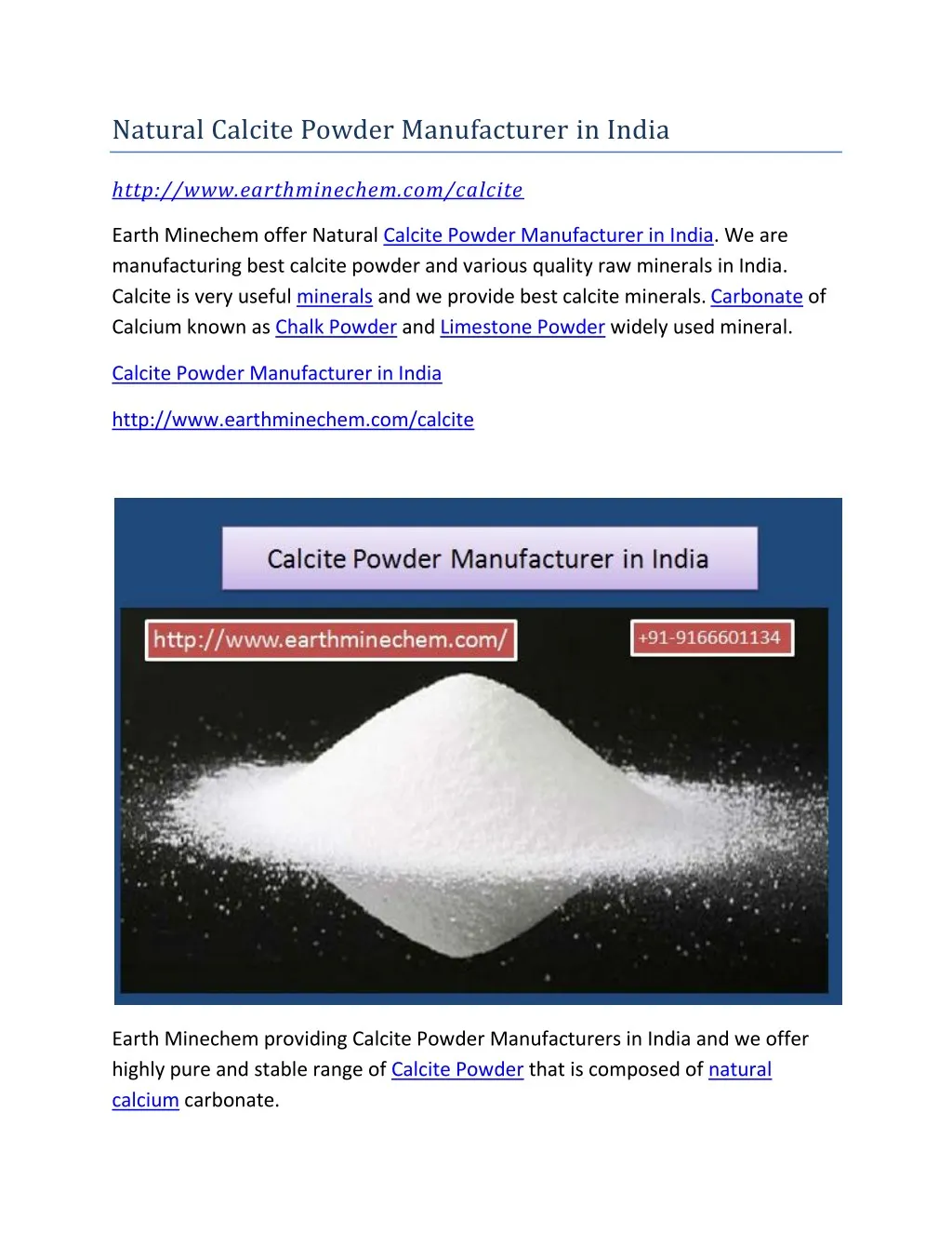 natural calcite powder manufacturer in india