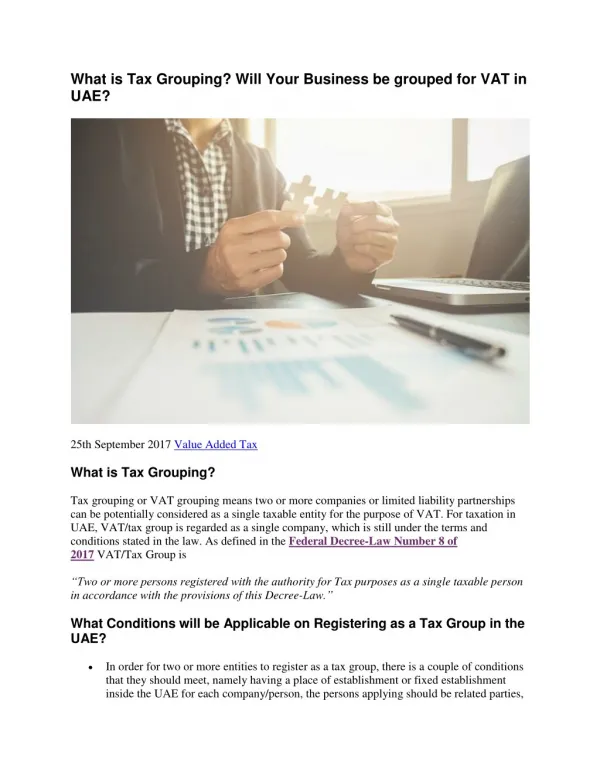What is Tax Grouping? Will Your Business be Grouped for VAT in UAE?