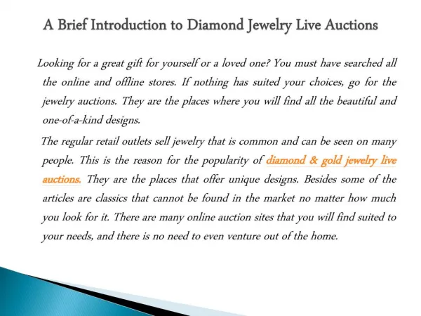 A Brief Introduction to Diamond Jewelry Live Auctions