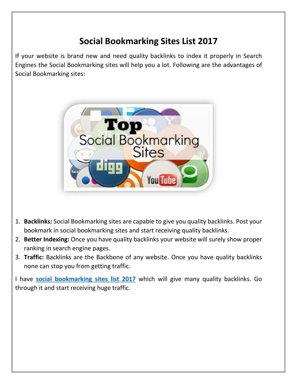 social bookmarking sites list 2017