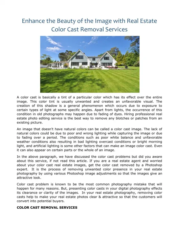 Enhance the Beauty of the Image with Real Estate Color Cast Removal Services