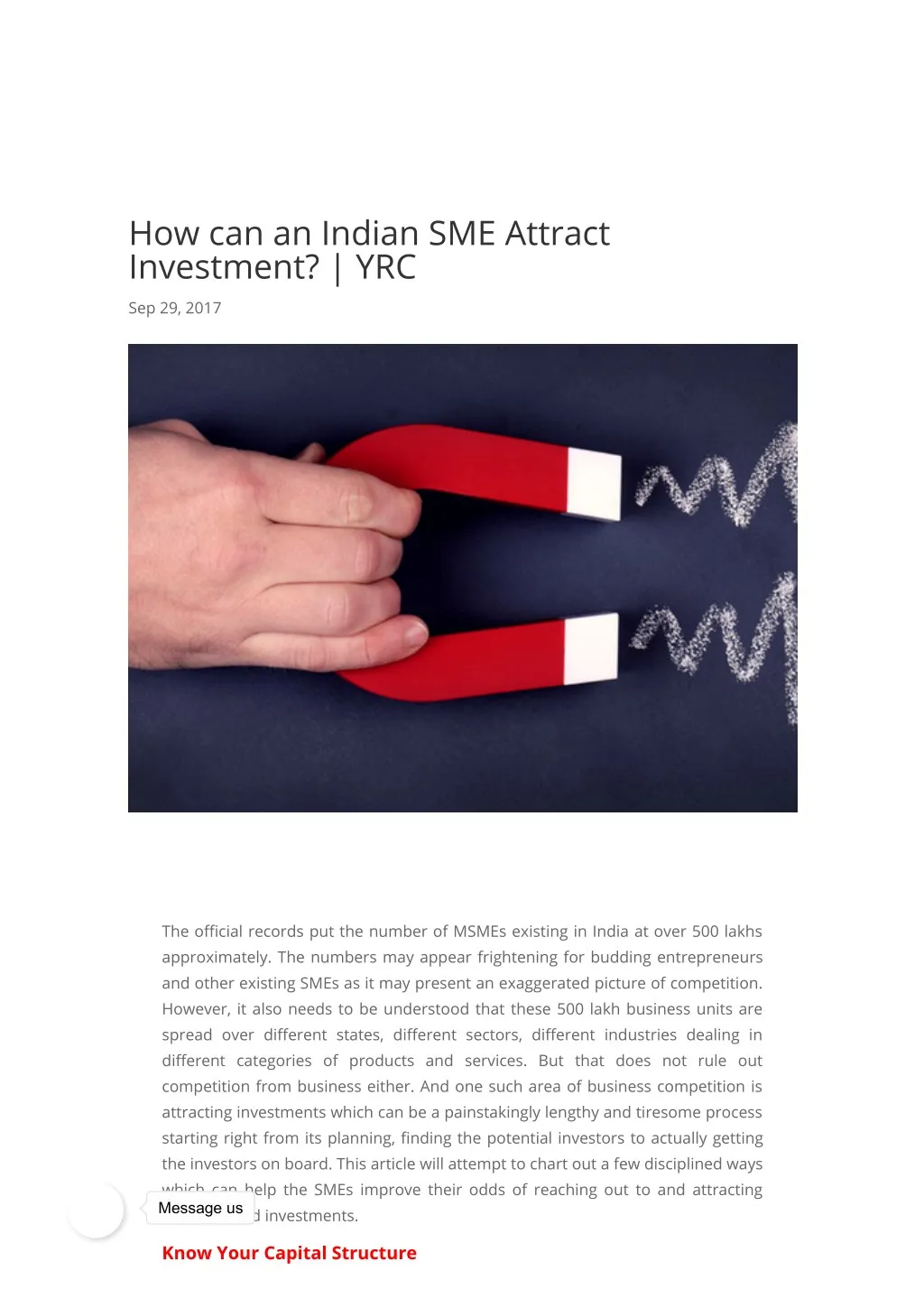 how can an indian sme attract investment yrc